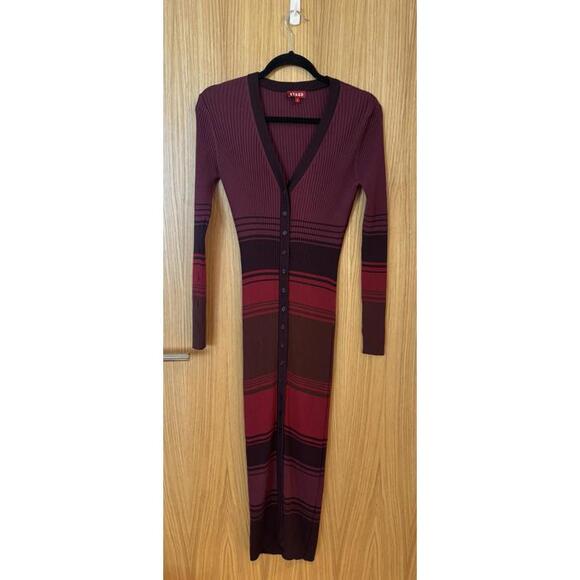 Staud Shoko Rib-Knit Striped Sweater Dress Burgundy Purple Small - Picture 2 of 7